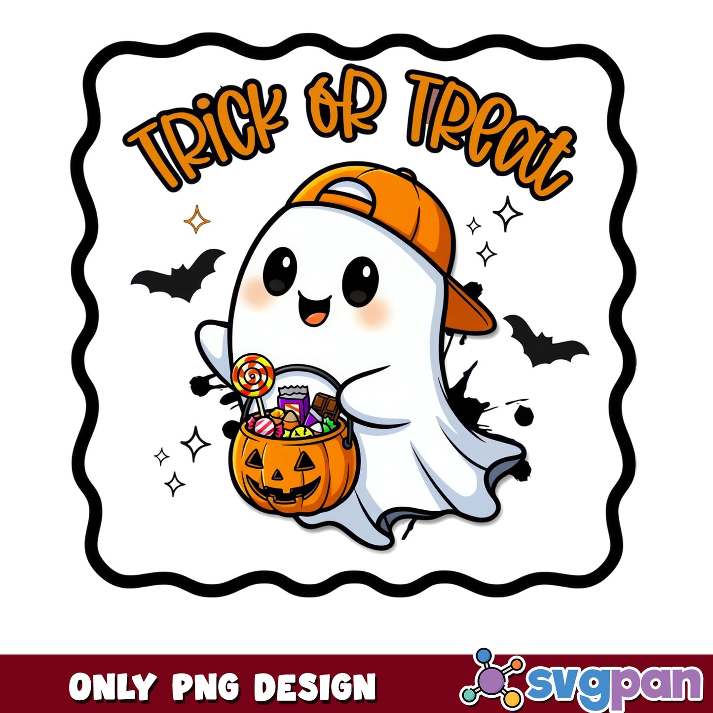 Cute Ghost Trick Or Treat Halloween PNG, Spooky Boo PNG, Ghost With Candy PNG