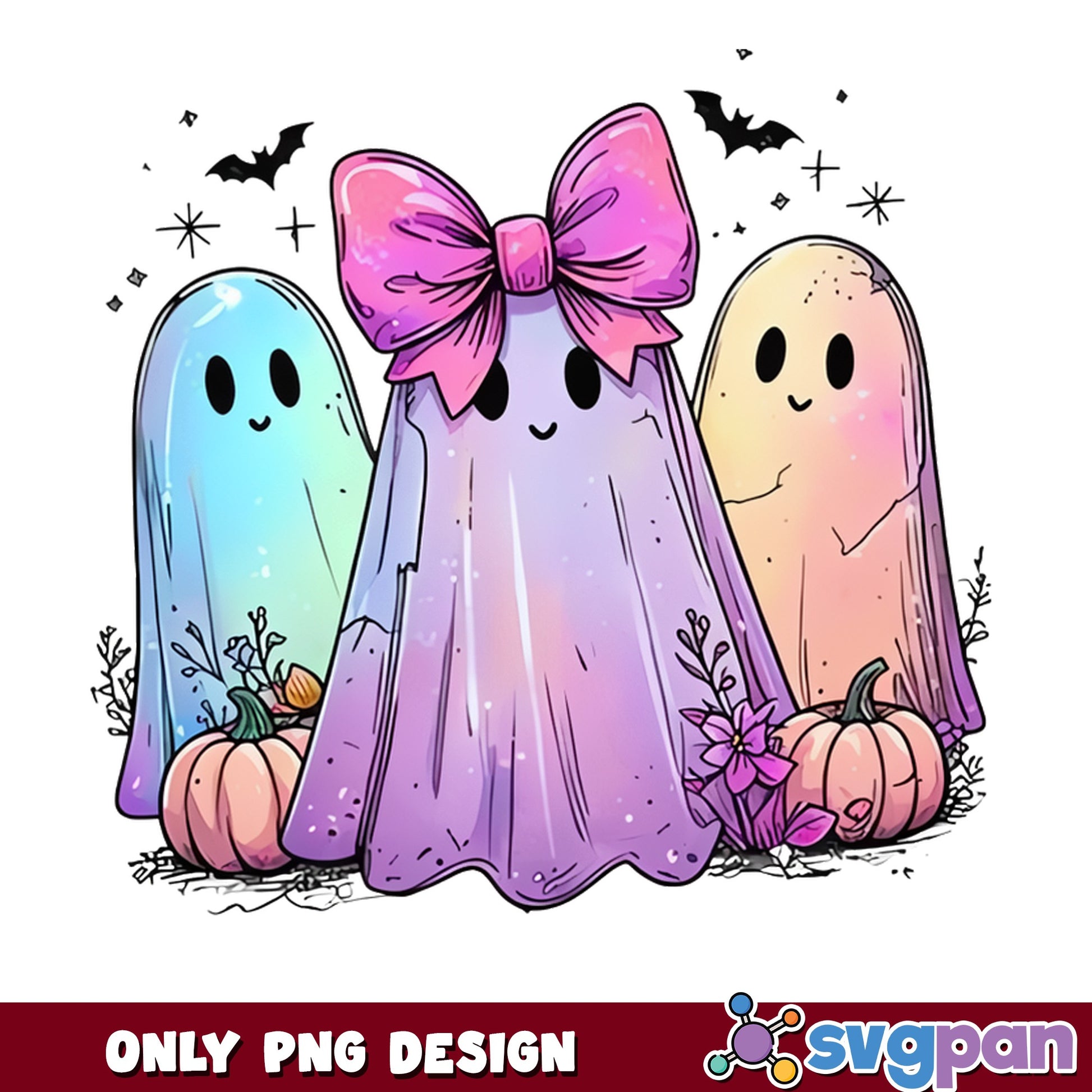 Cute Ghost With Bow Halloween PNG, Coquette Ghost PNG, Spooky PNG