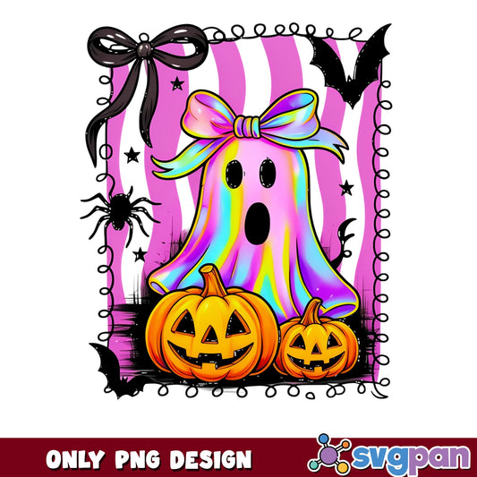 Cute Ghost With Bow Halloween PNG, Pumpkin Ghost PNG, Spooky PNG
