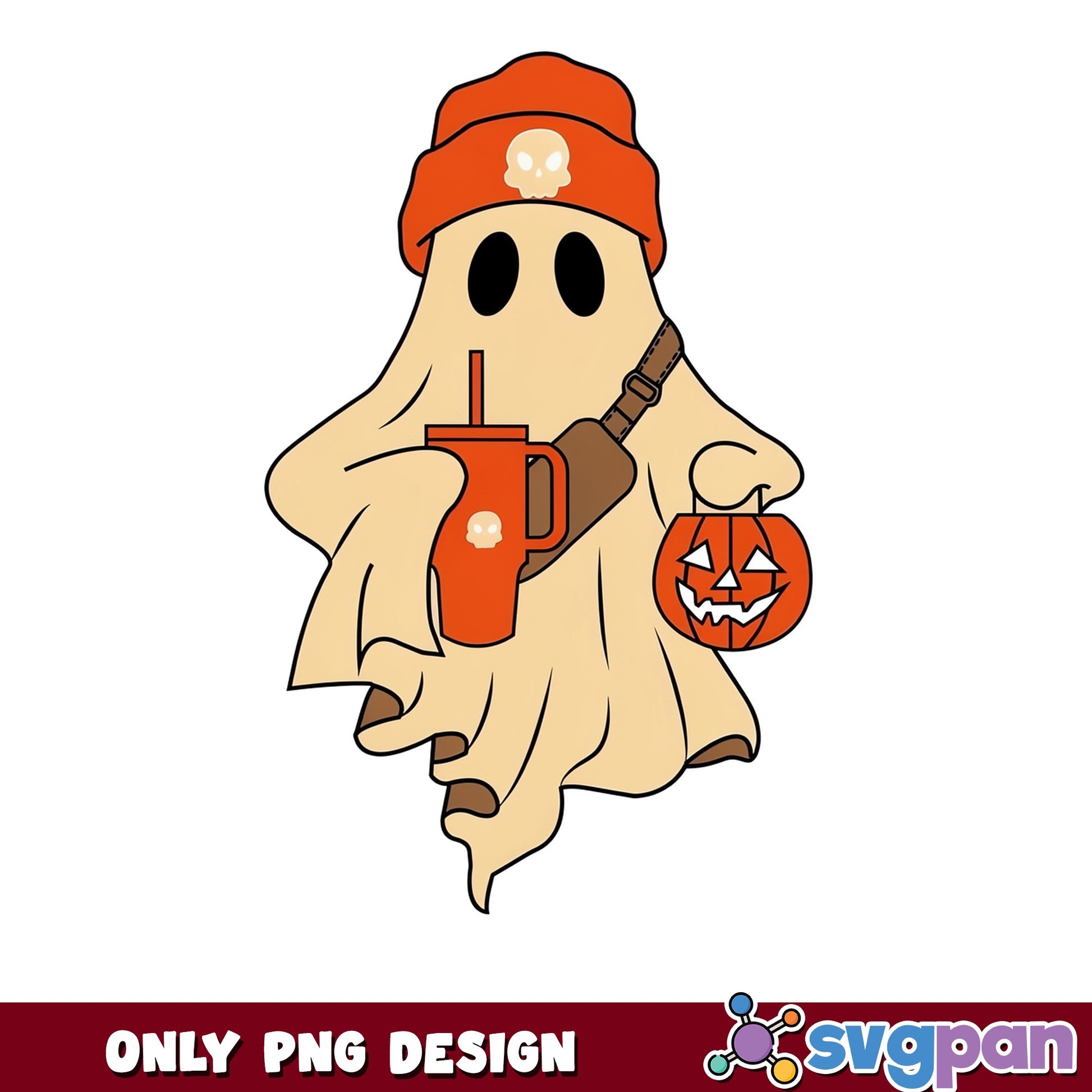 Cute Ghost With Stanley Cup Halloween PNG, Spooky Ghost PNG, Halloween PNG