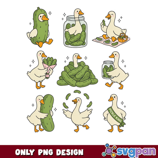 Cute Goose With Pickle Bundle PNG, Funny Duck Pickle PNG, Pickle King PNG