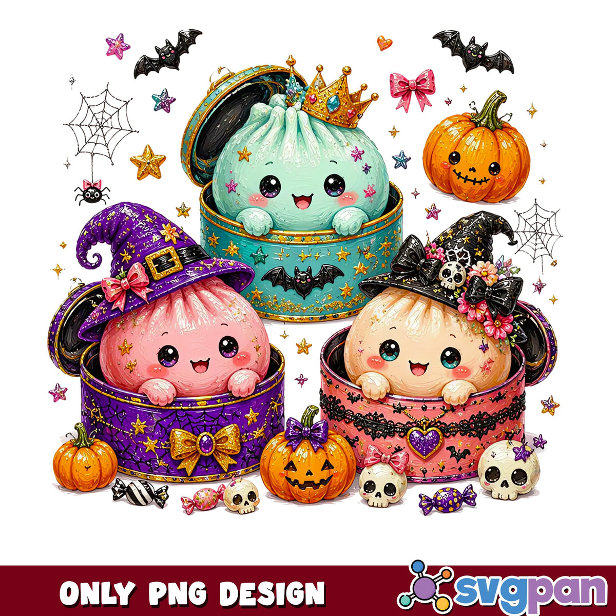 Cute Halloween Dumpling PNG, Witch Pumpkin PNG, Spooky PNG