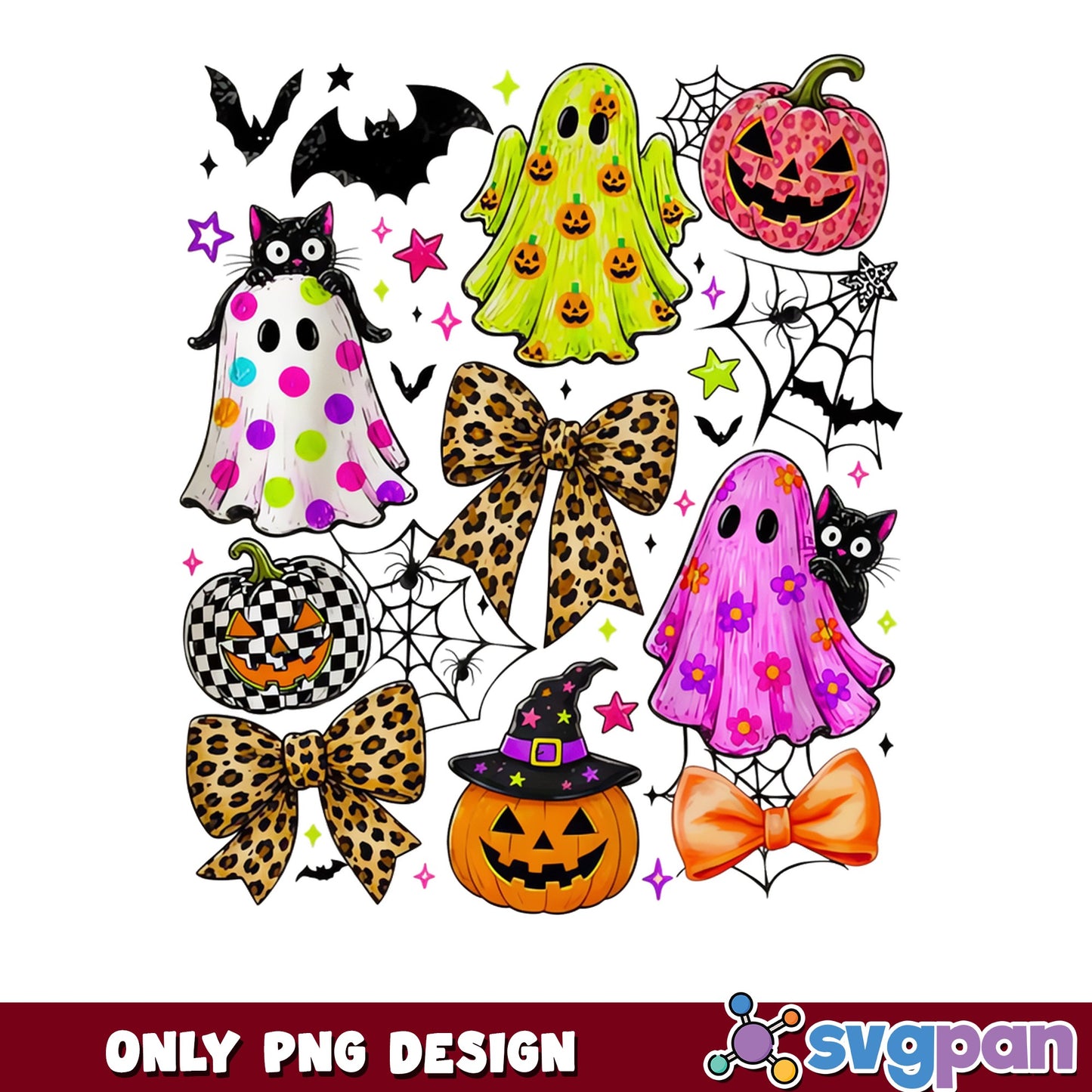 Cute Halloween Ghost PNG, Pumpkin Bow Clipart, Halloween PNG