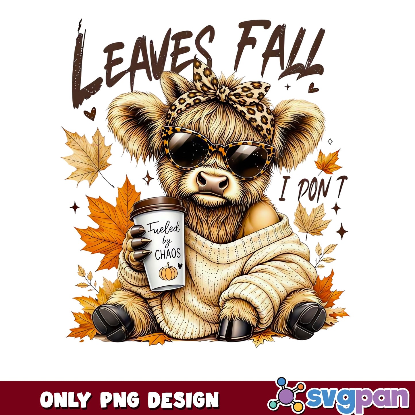 Cute Highland Cow Autumn PNG, Fall Vibes Cow PNG, Leopard Bow PNG