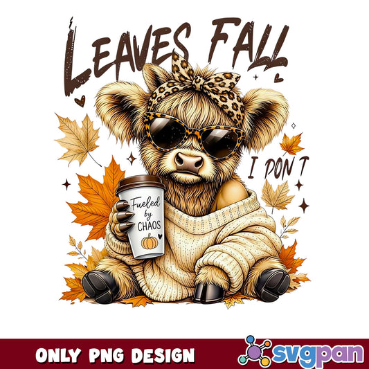 Cute Highland Cow Autumn PNG, Fall Vibes Cow PNG, Leopard Bow PNG