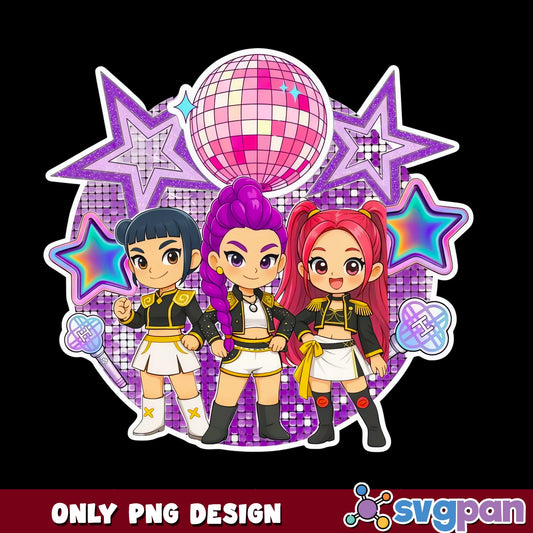 Cute Kpop Girl Group PNG, Chibi Idol Disco Stars PNG, Music PNG