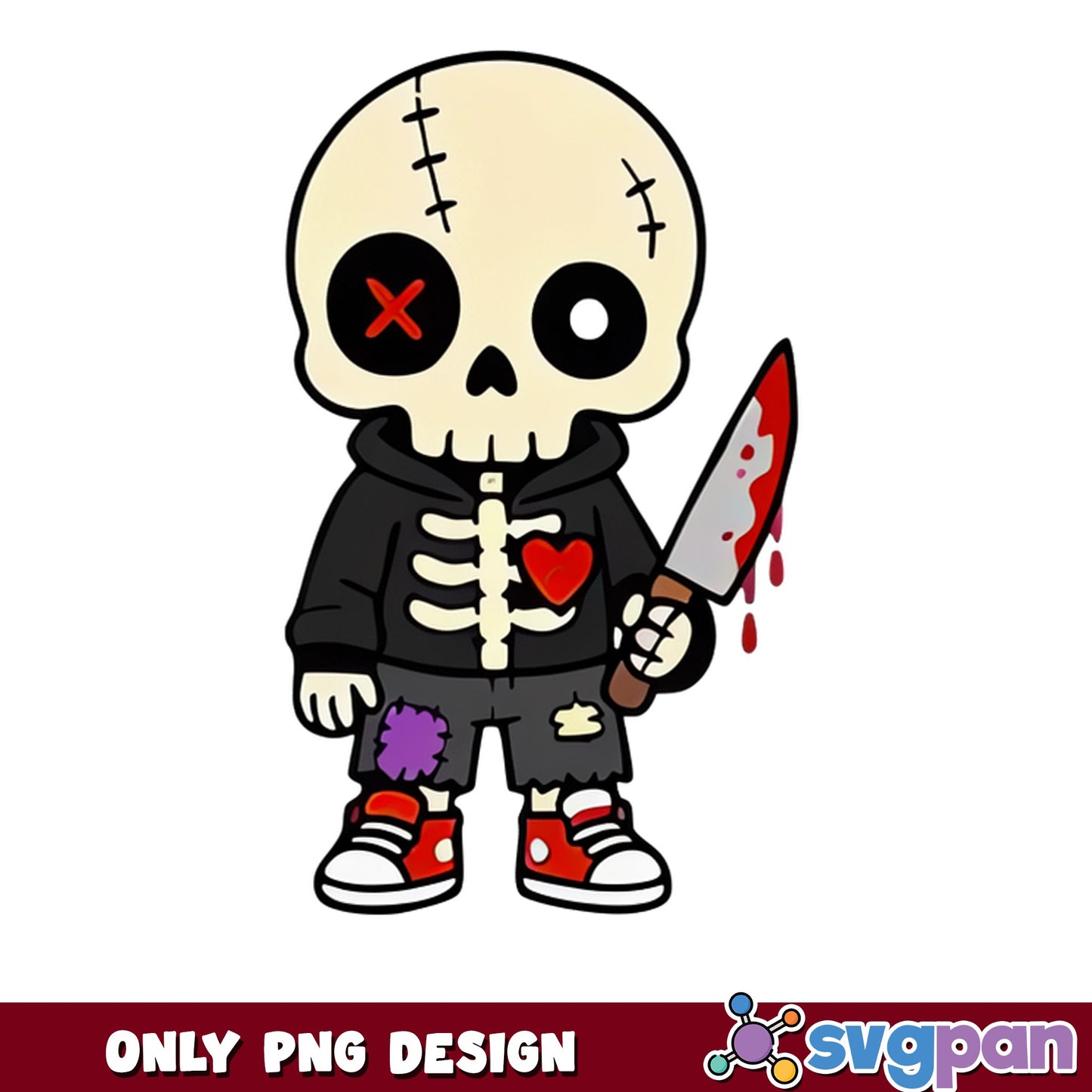 Cute Skeleton With Knife PNG, Halloween Skull PNG, Spooky PNG
