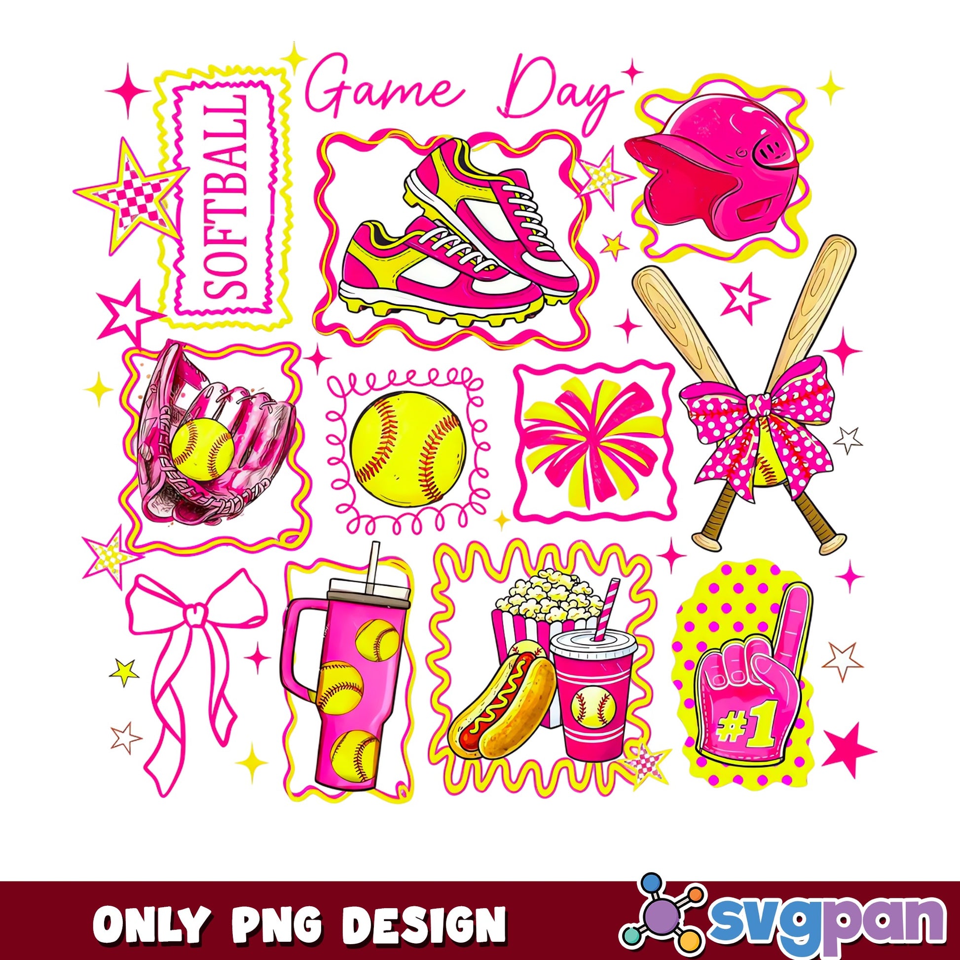 Cute Softball PNG Bundle, Game Day Clipart PNG, Softball Mom PNG