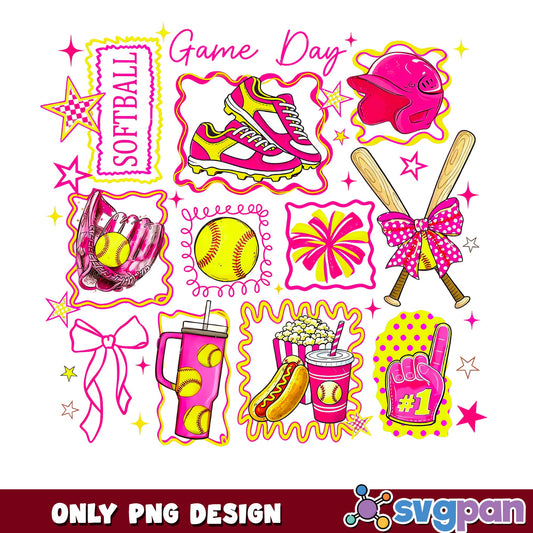 Cute Softball PNG Bundle, Game Day Clipart PNG, Softball Mom PNG