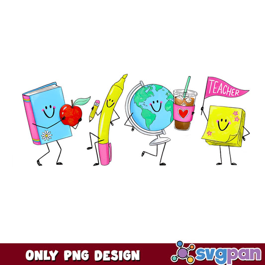 Cute Teacher Back To School Characters PNG, Teacher PNG, School Supplies PNG