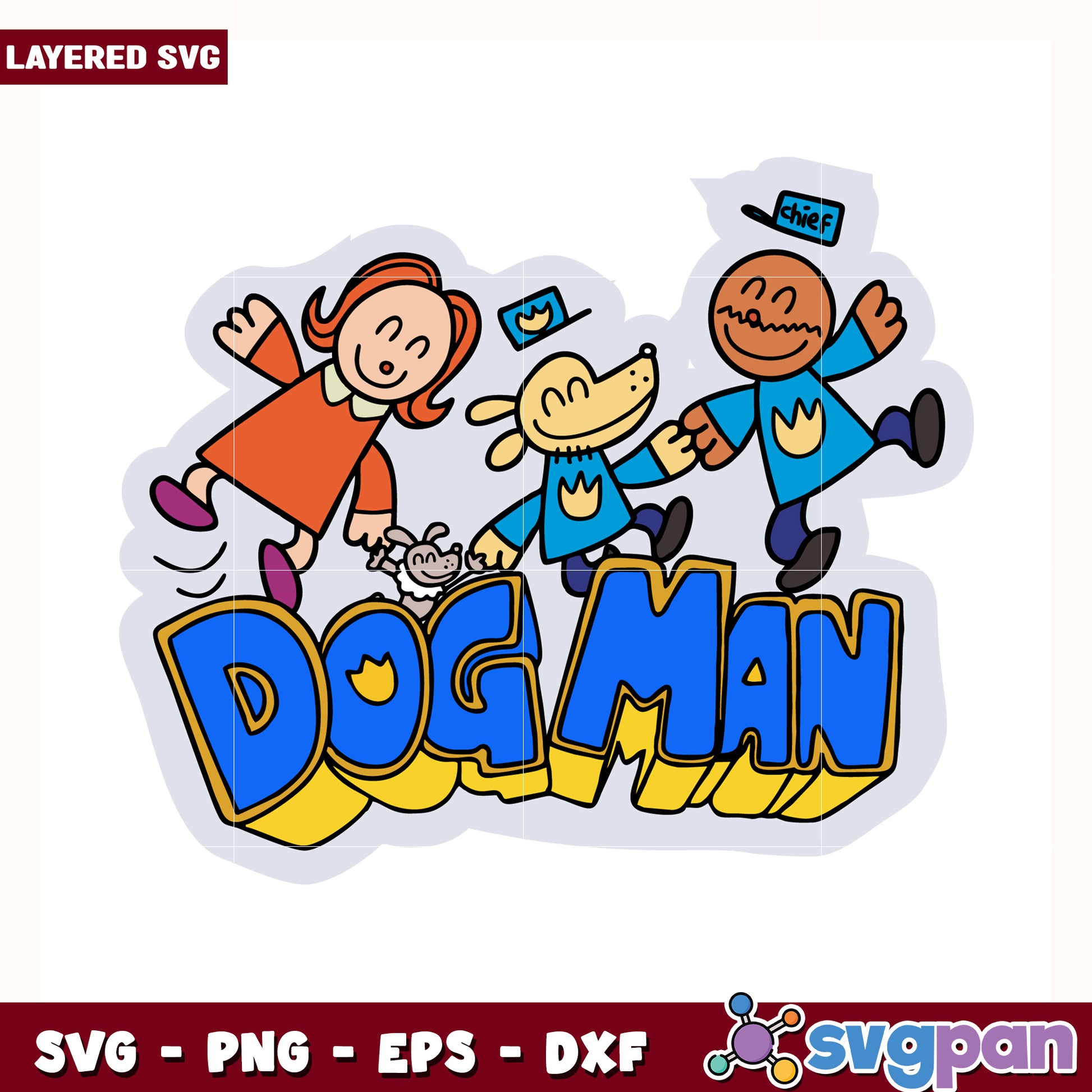 Cute and funny dog man cartoon svg, dog man comic svg, pilkey universe characters svg