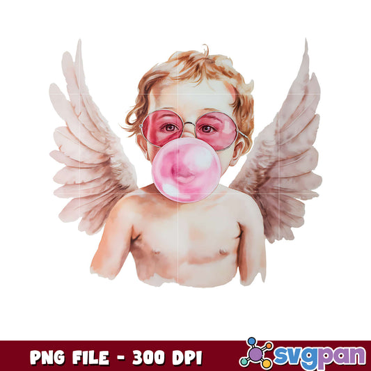 Cute angel baby with bubble gum, perfect for digital art use