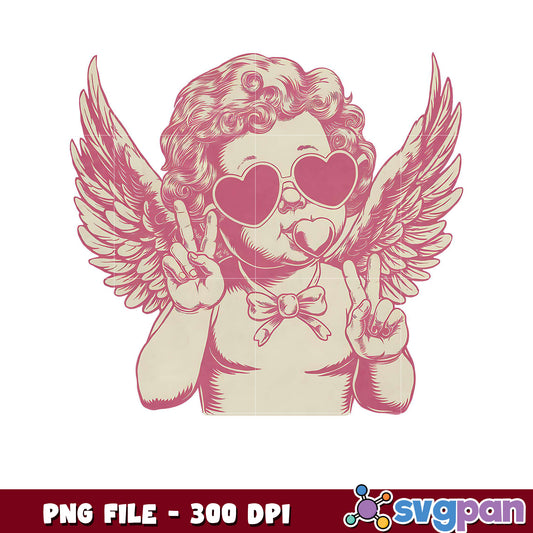 Cute angel with heart glasses, fun PNG design for kids