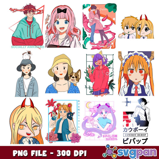 Cute anime design png bundle