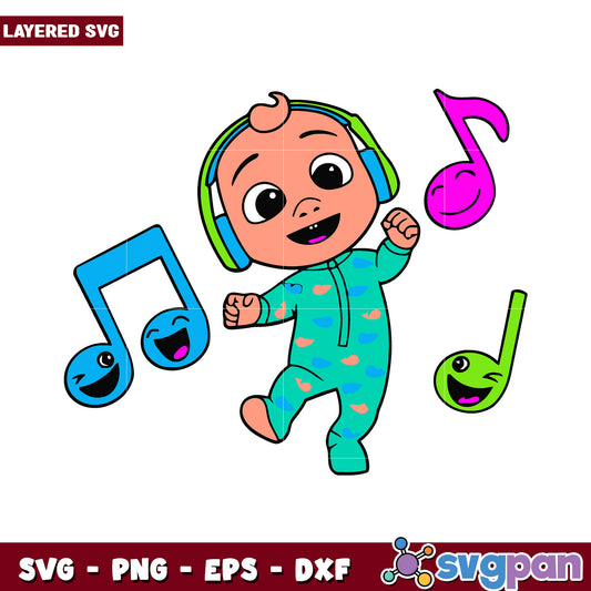 Cute baby dancing to music, fun layered SVG design for crafts