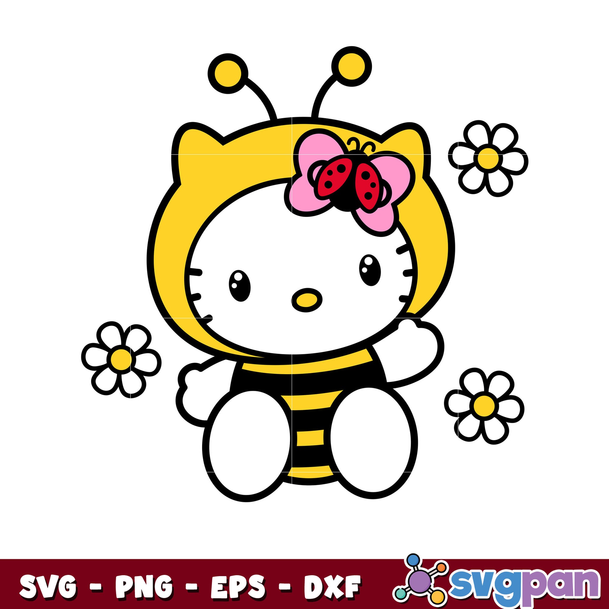 Cute bee hello kitty design svg, hello kitty character​ svg