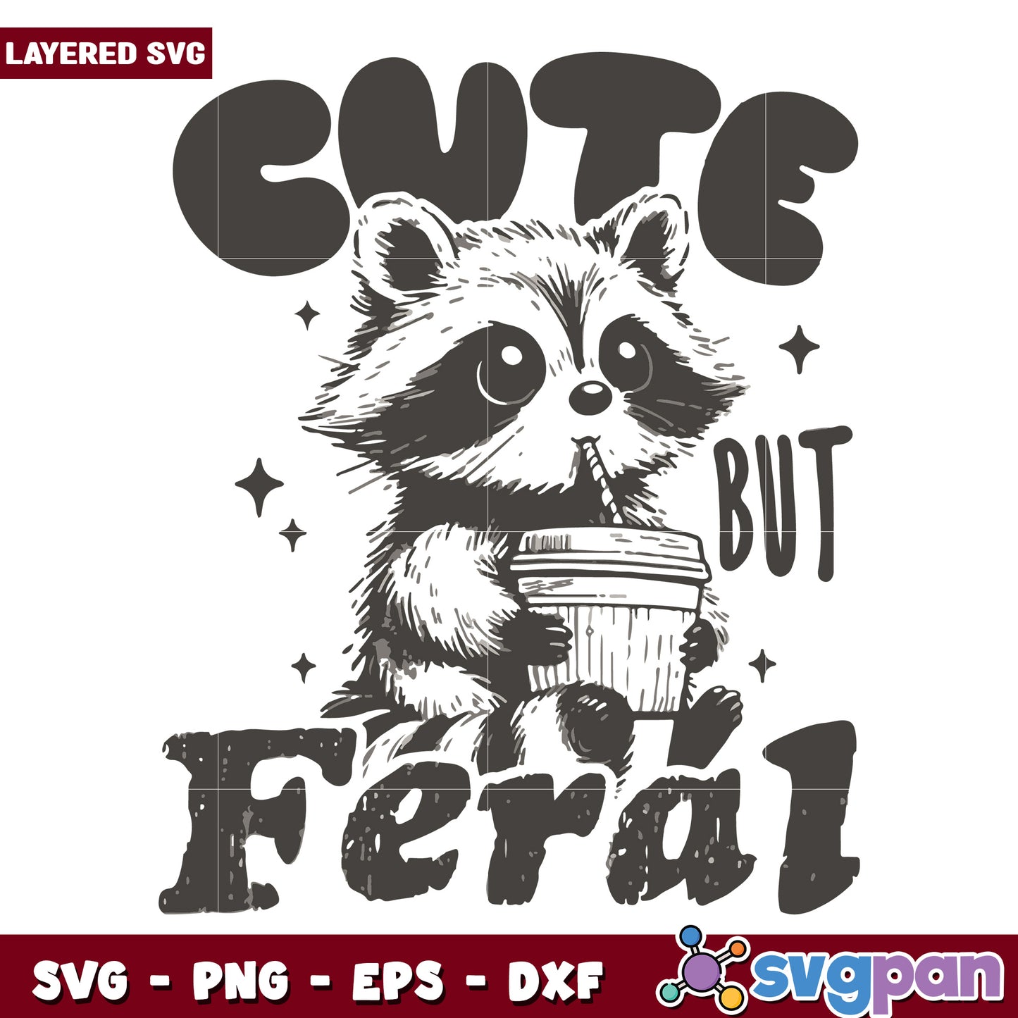 Cute bur feral raccoon svg, funny raccoon svg, funny animal svg