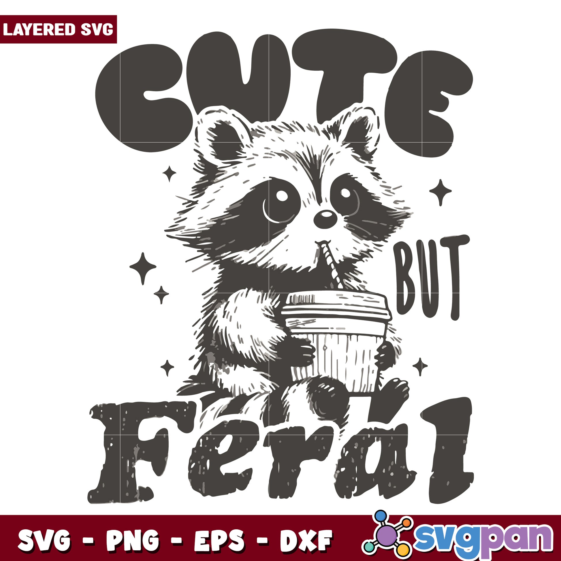 Cute bur feral raccoon svg, funny raccoon svg, funny animal svg