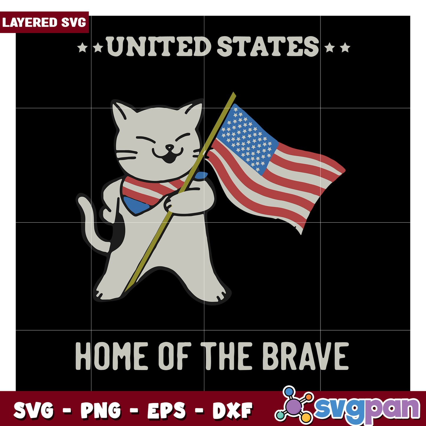Cute cat holding American flag design, perfect for patriotic projects