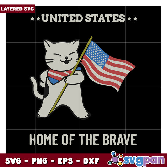 Cute cat holding American flag design, perfect for patriotic projects