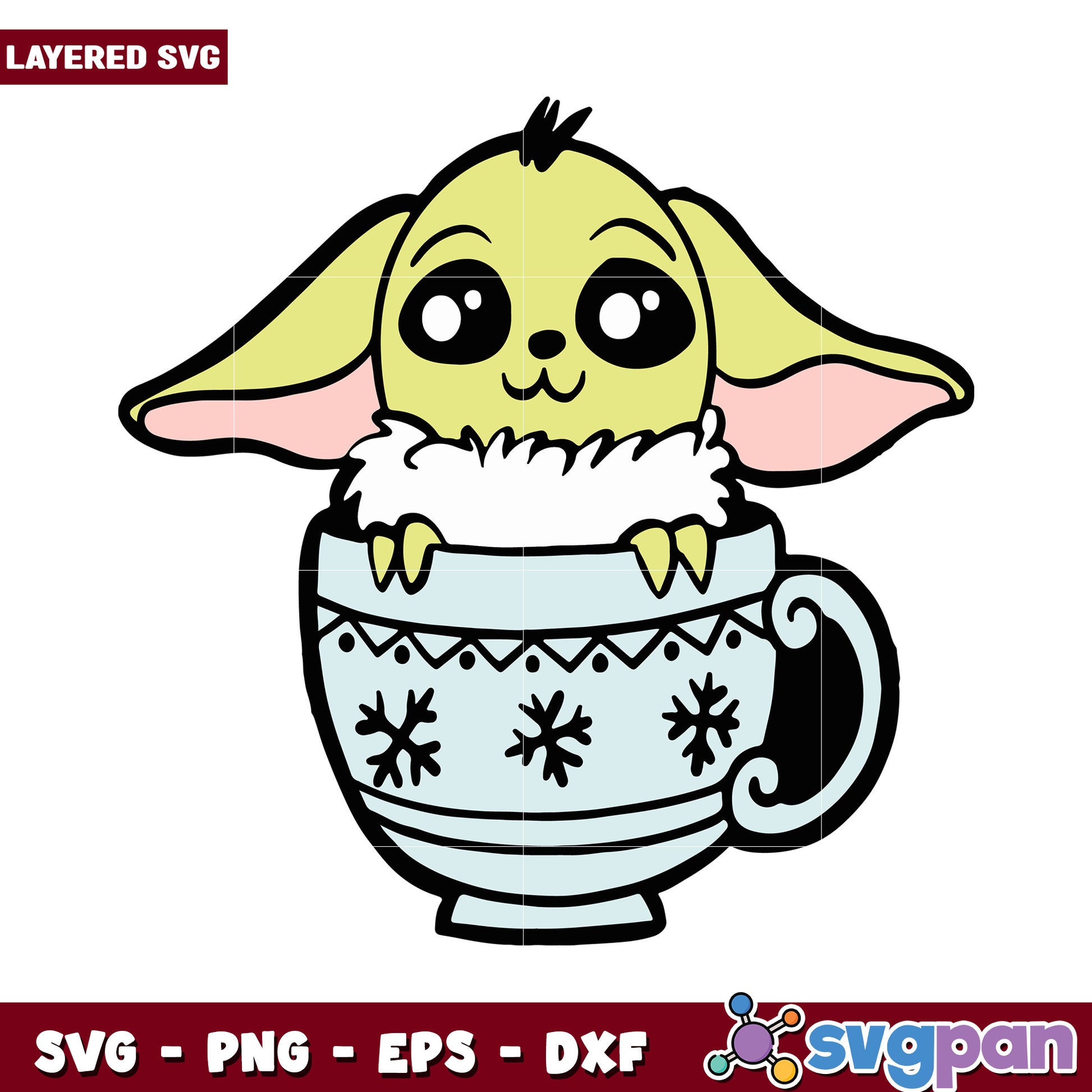 Cute character in a cup design, perfect for festive decorations