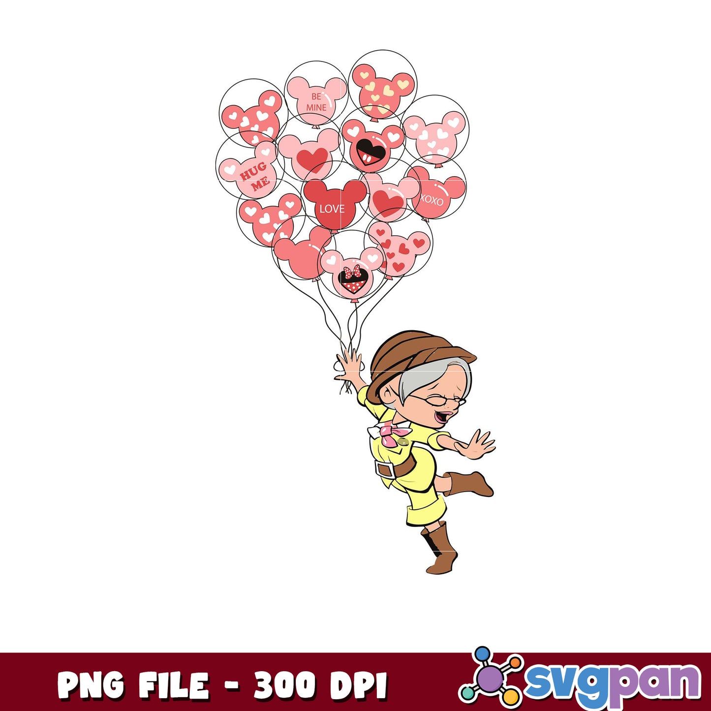 Cute character with heart balloons, perfect for decorations