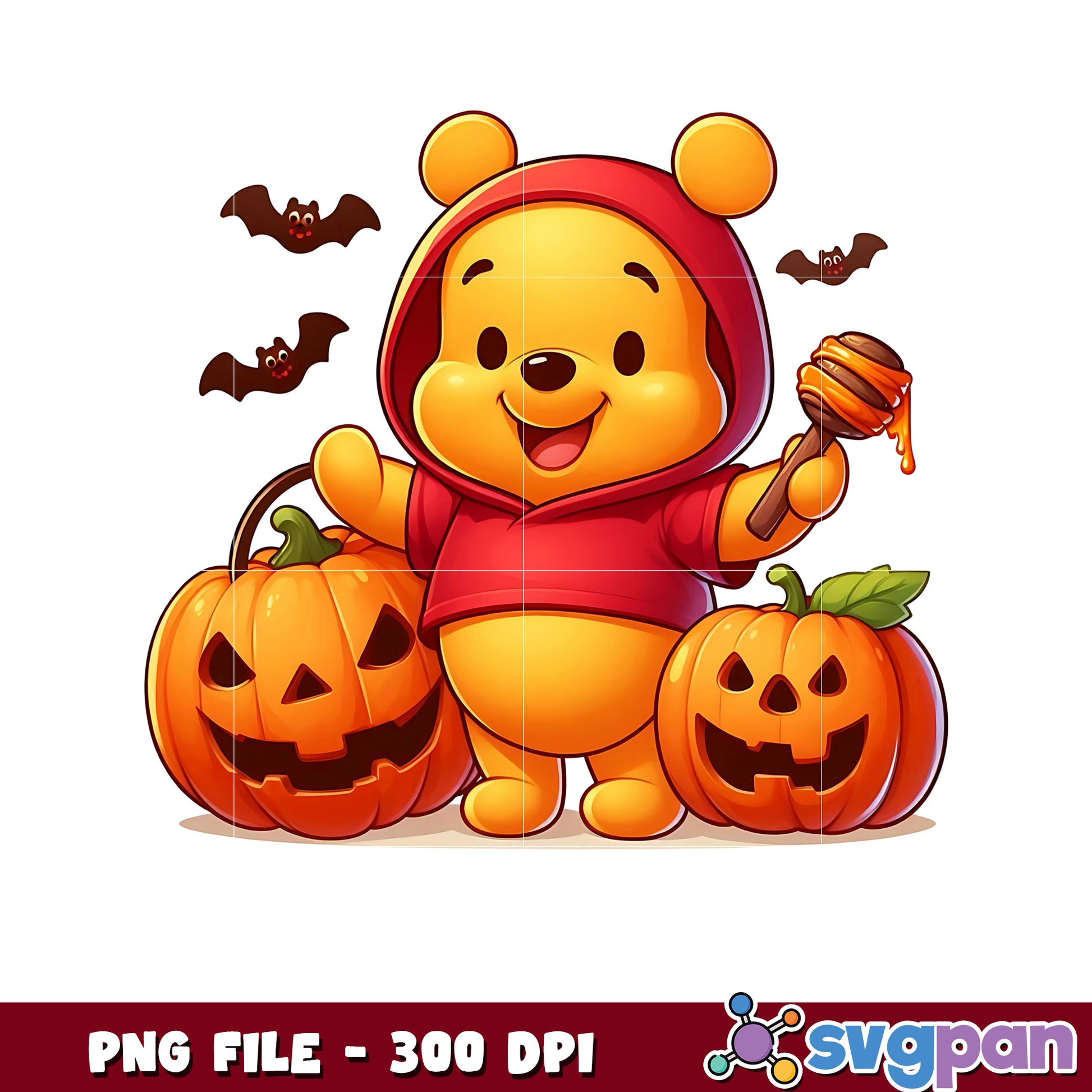 Cute chibi pooh png, spooky season png, halloween pajamas png