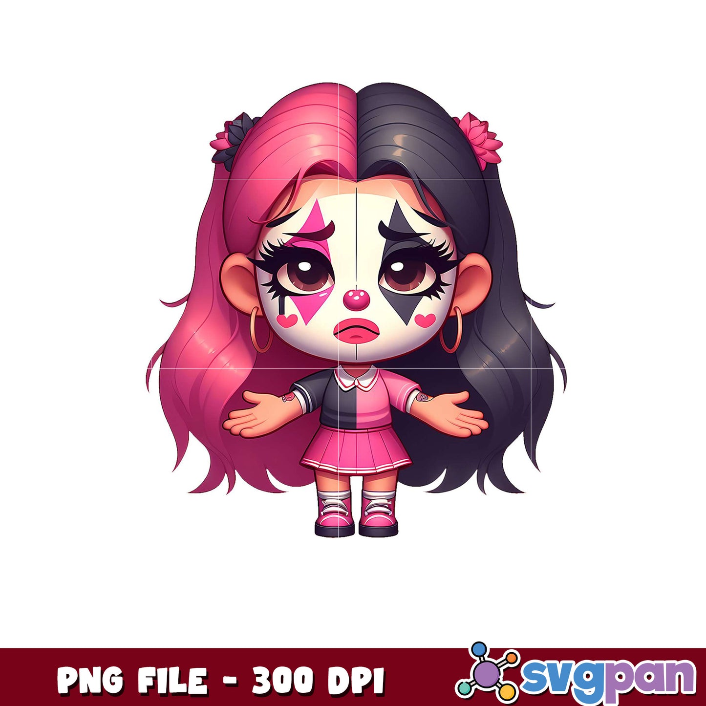 Cute clown character illustration for fun designs, high quality PNG file 300 DPI