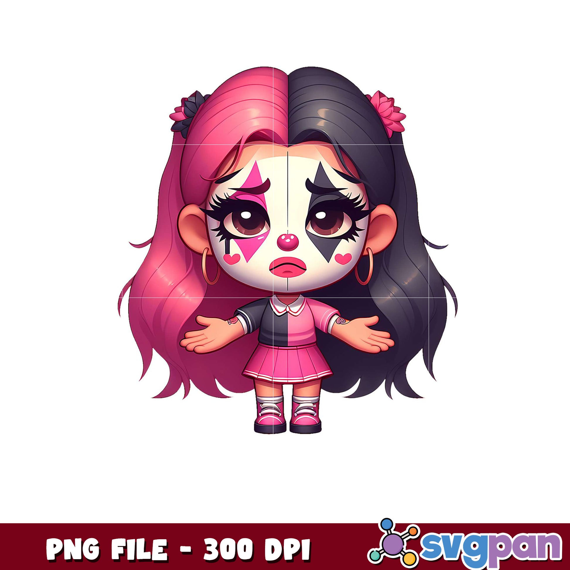 Cute clown character illustration for fun designs, high quality PNG file 300 DPI