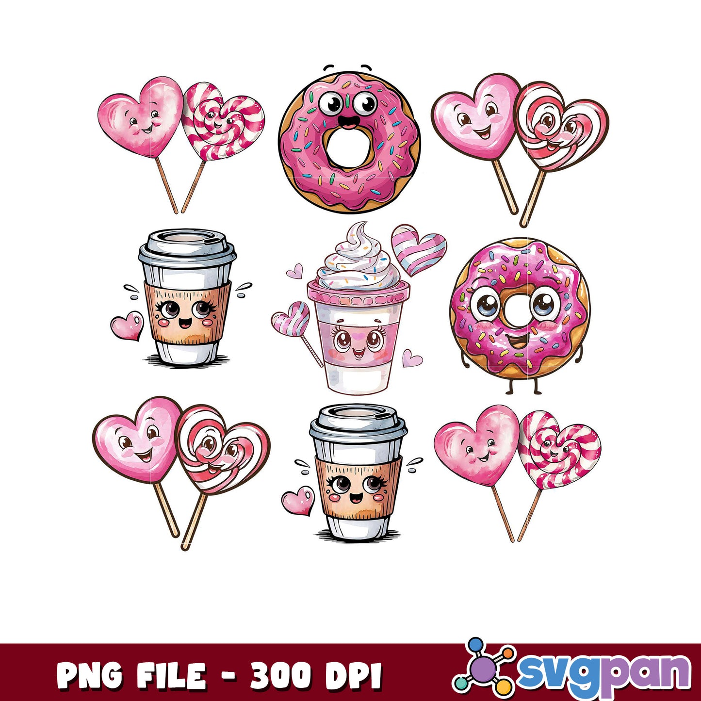 Cute dessert and drink PNG collection for crafts, perfect for Valentine's Day projects