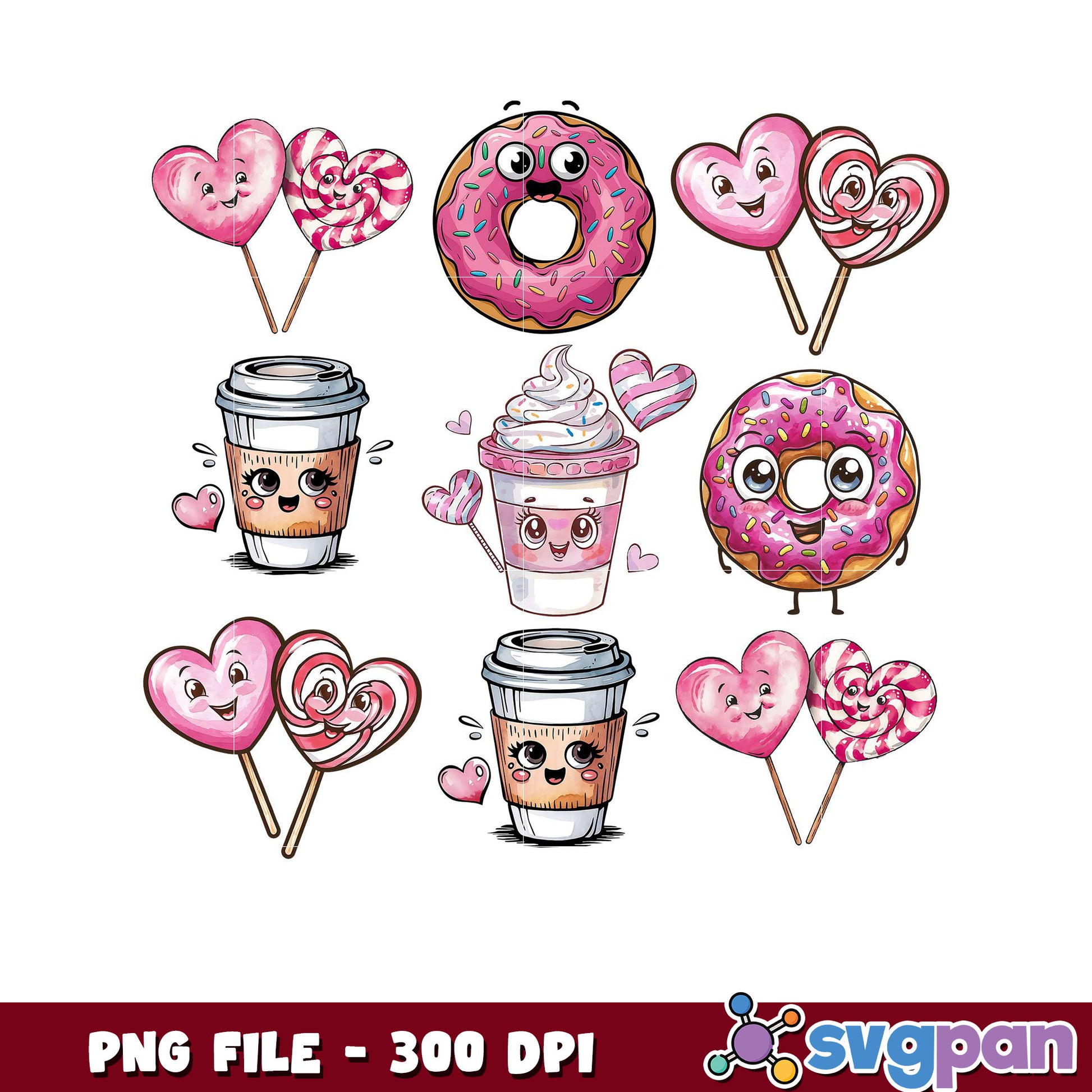 Cute dessert and drink PNG collection for crafts, perfect for Valentine's Day projects