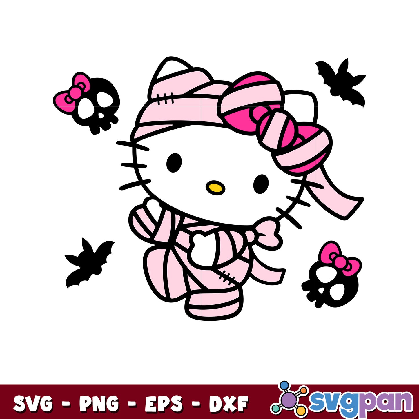 Cute kitty mummy pink design svg, halloween hello kitty svg