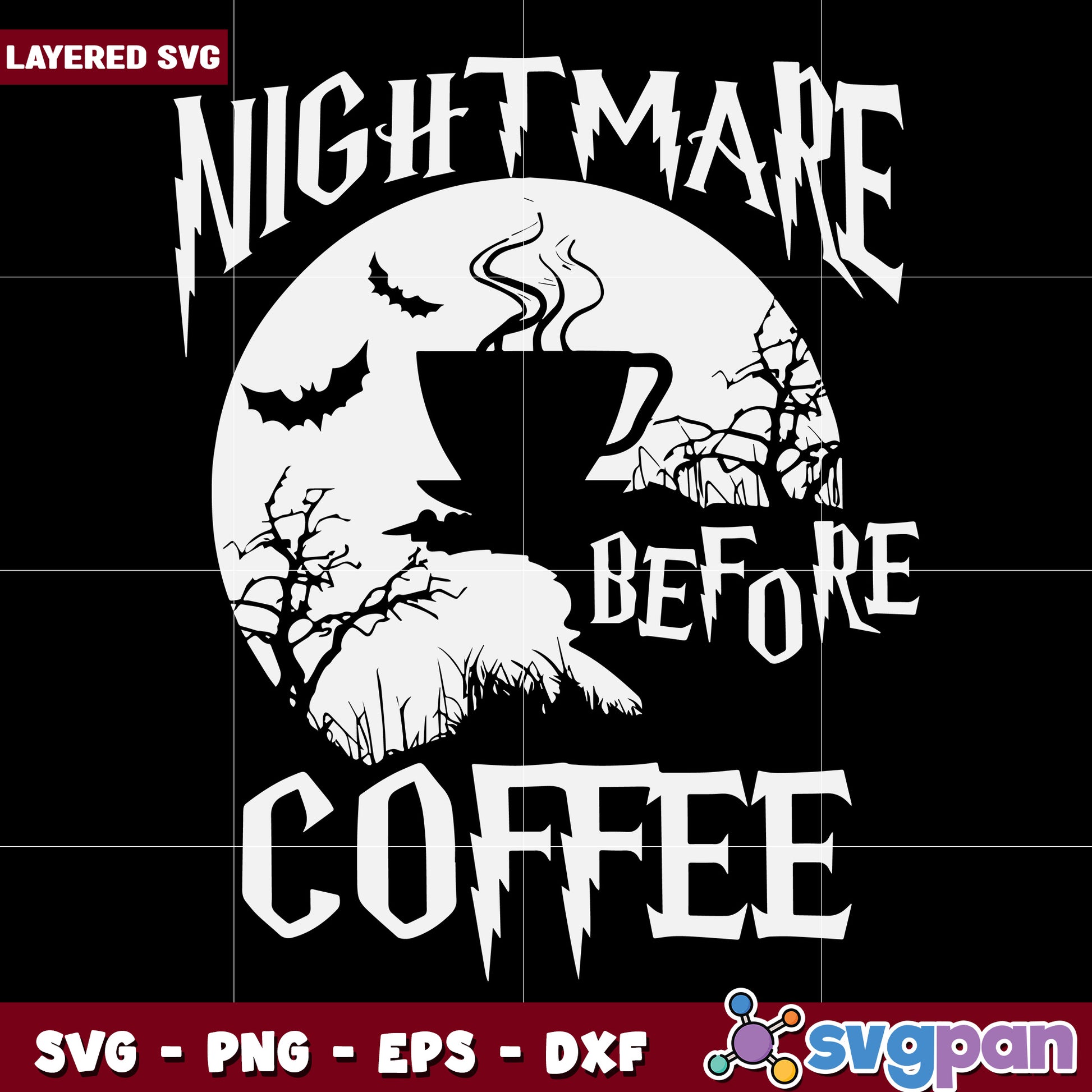 Cute nightmare before coffe halloween svg, halloween horror nights​ svg, spooky halloween svg