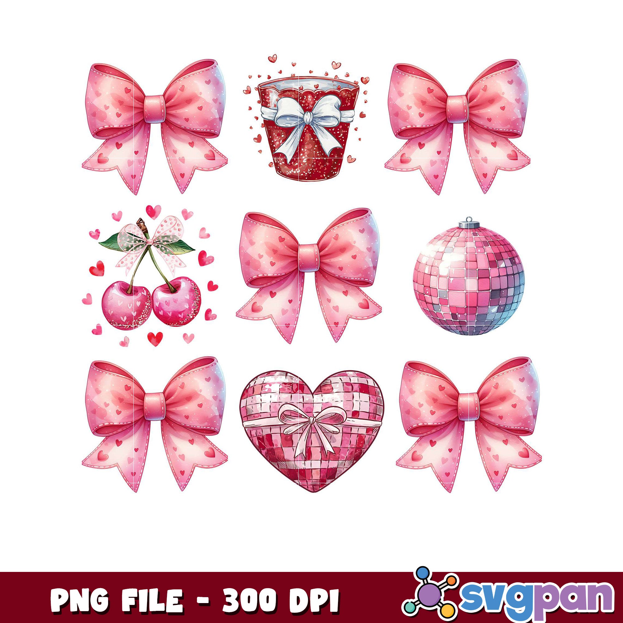 Cute pink bows and hearts design, perfect for crafts – svgpan
