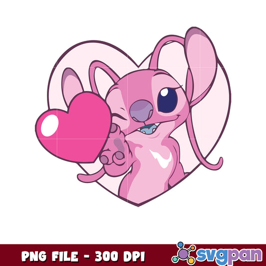 Cute pink character holding heart, digital PNG file available