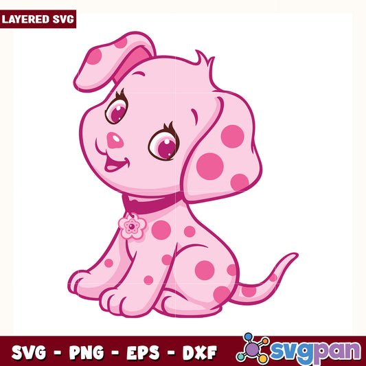 Cute pink dog  svg, strawberry shortcake svg, sweety girl svg