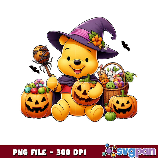 Cute pooh witch png, spooky season png, halloween pajamas png