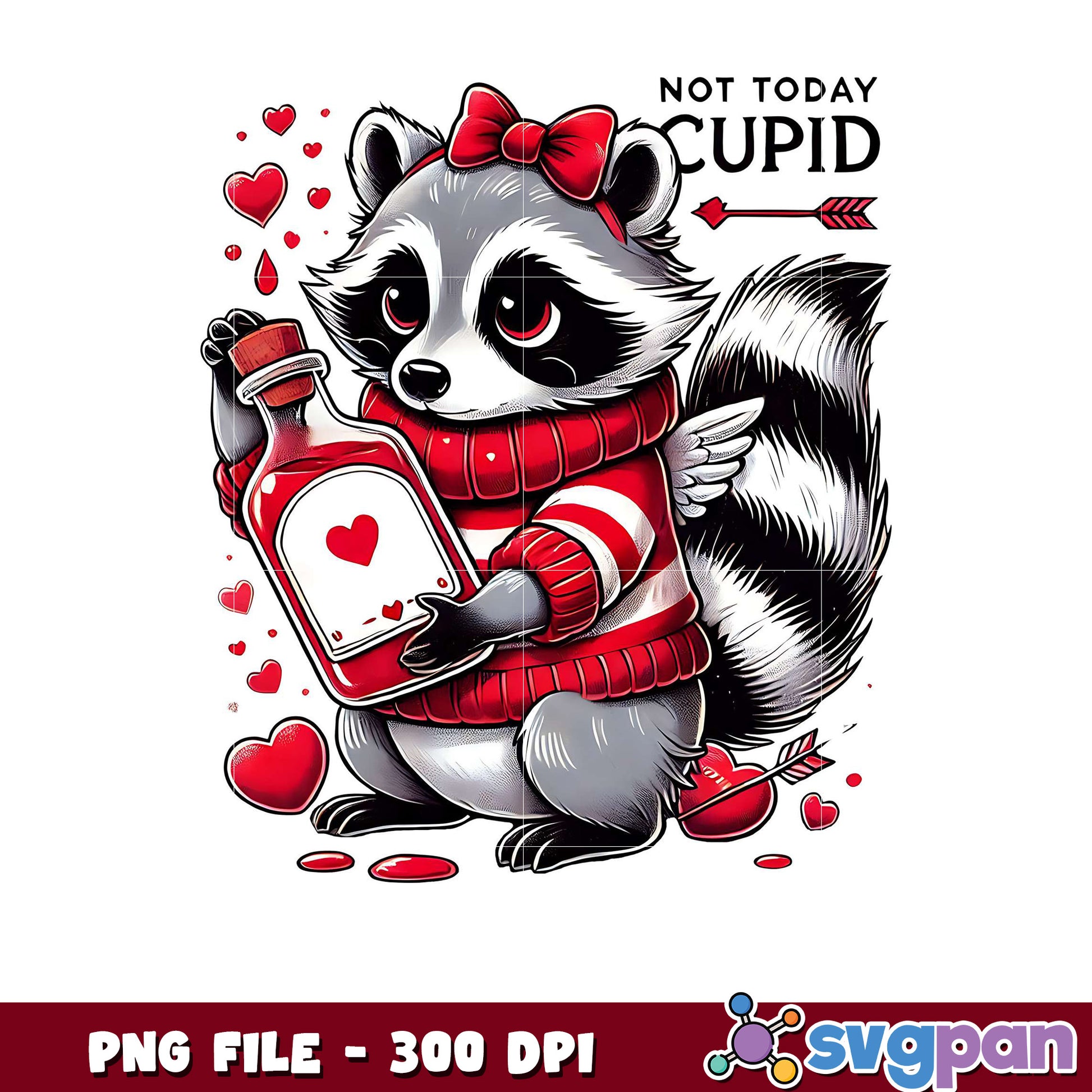 Cute raccoon holding love potion, perfect for Valentine decor