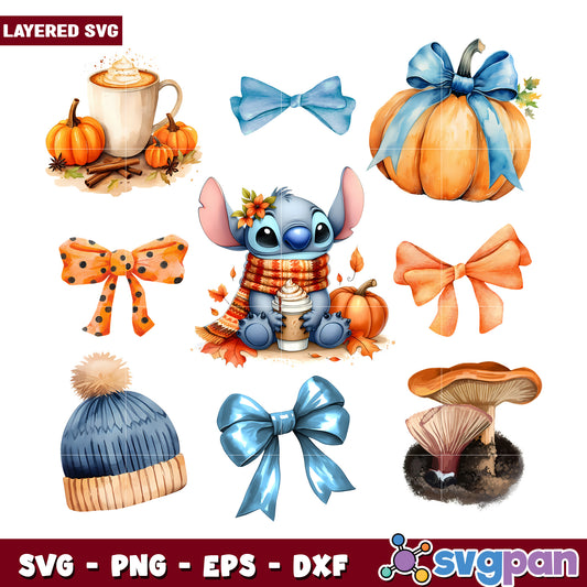 Cute stitch halloween png, spooky hallowen png, halloween characters png