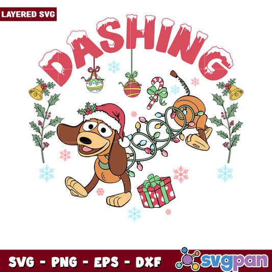 DASHING white font svg, christmas lights svg, cartoon svg
