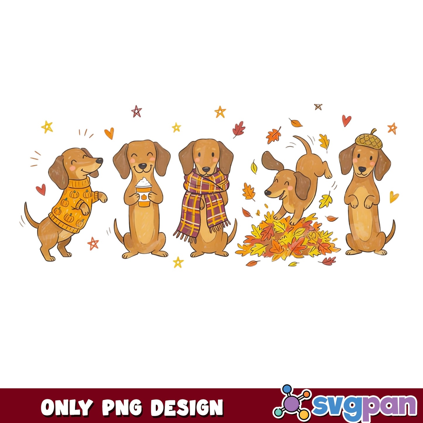 Dachshund Fall Autumn PNG, Cute Dog Thanksgiving PNG, Wiener Dog PNG