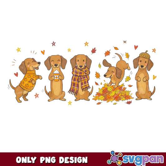Dachshund Fall Autumn PNG, Cute Dog Thanksgiving PNG, Wiener Dog PNG