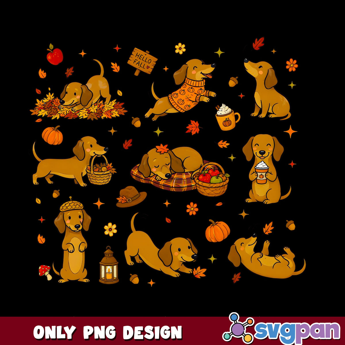 Dachshund Fall Bundle PNG, Autumn Dog PNG, Hello Fall PNG