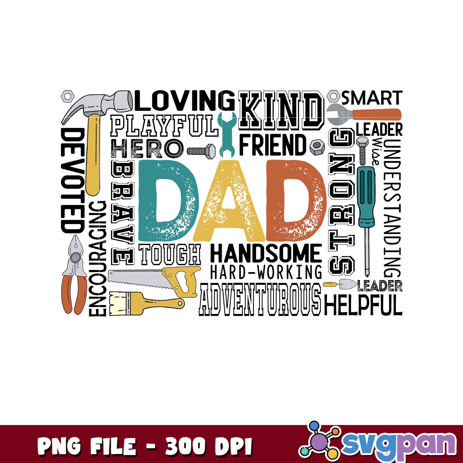 Dad PNG Word Art Design, 300 DPI