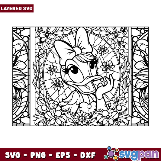 Daisy Duck Floral SVG Coloring Page