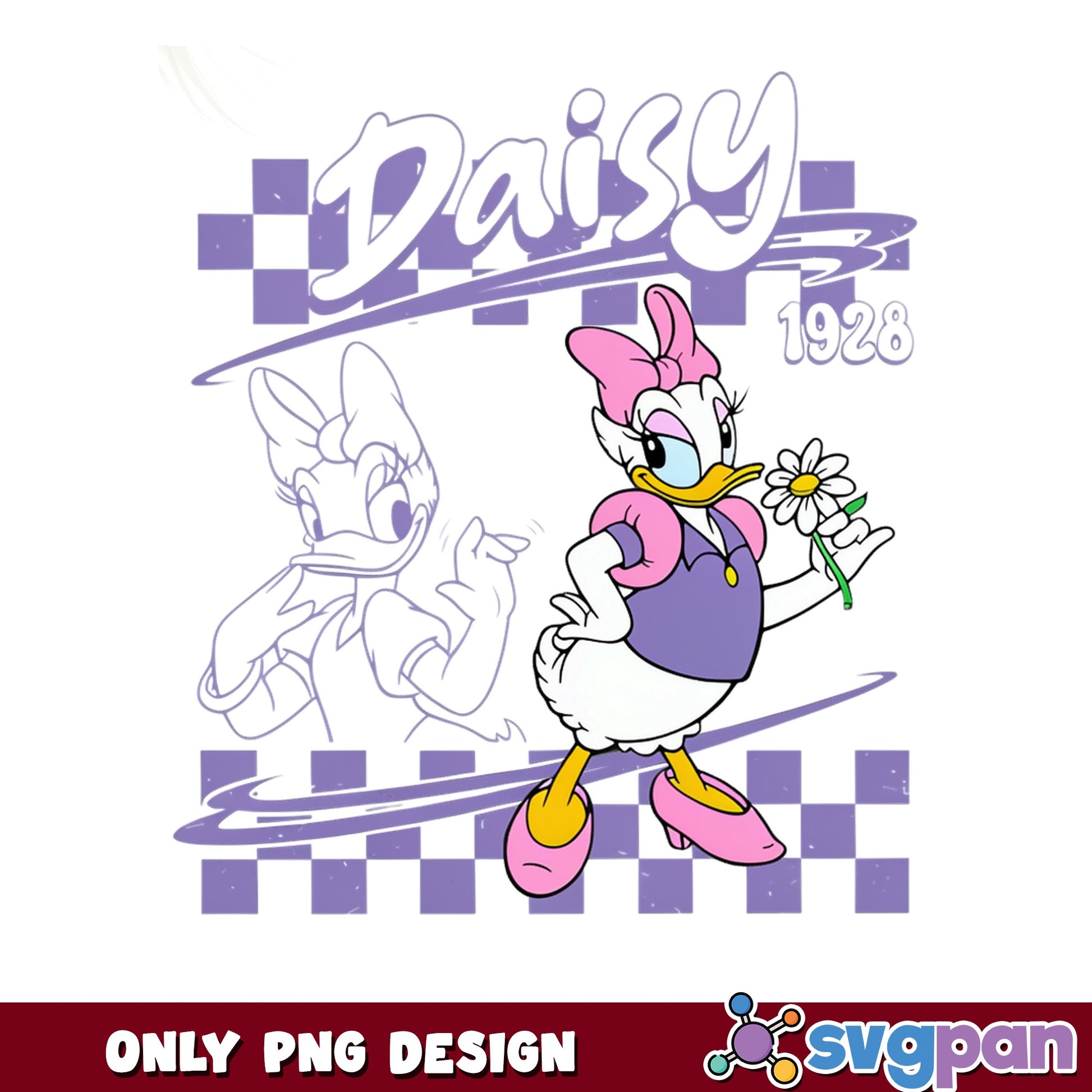 Daisy Duck Retro Disney PNG, Checkered Disney PNG, Disney PNG