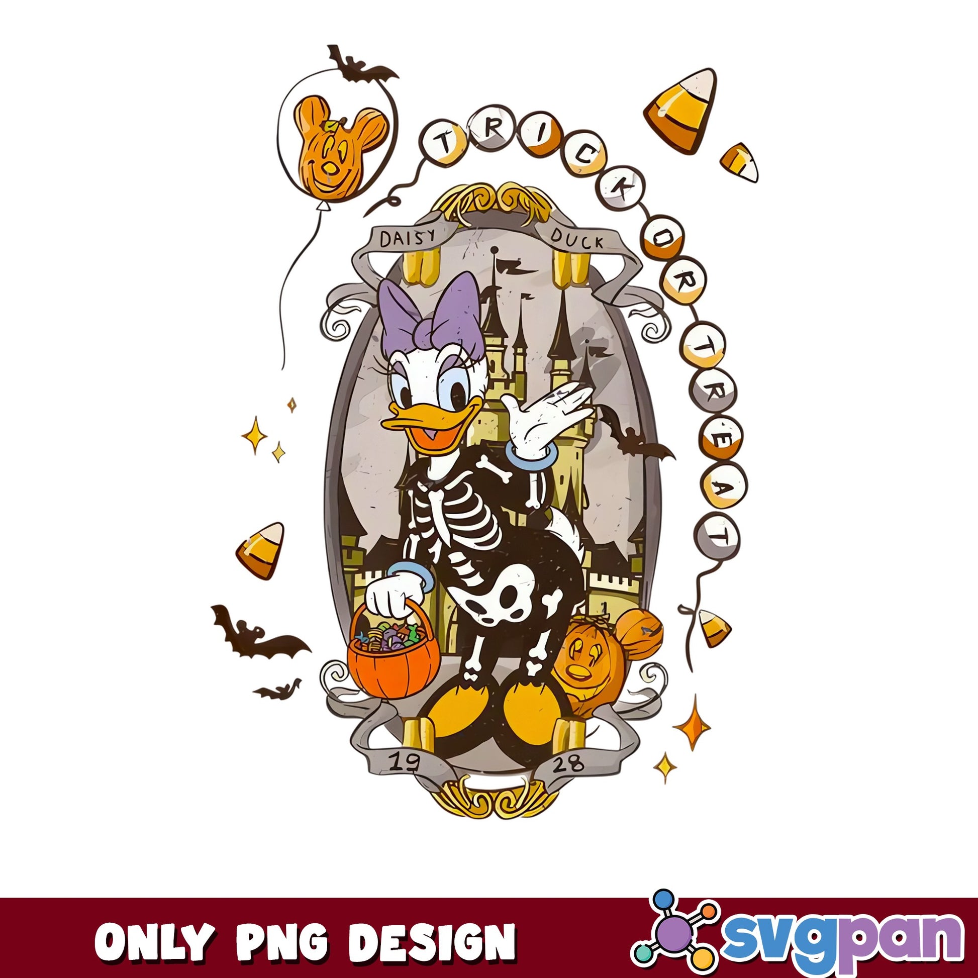 Daisy Duck Skeleton Trick Or Treat 1928 Halloween PNG, Disney Castle