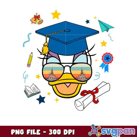 Daisy graduate png, disney duck graduation png, daisy duck png