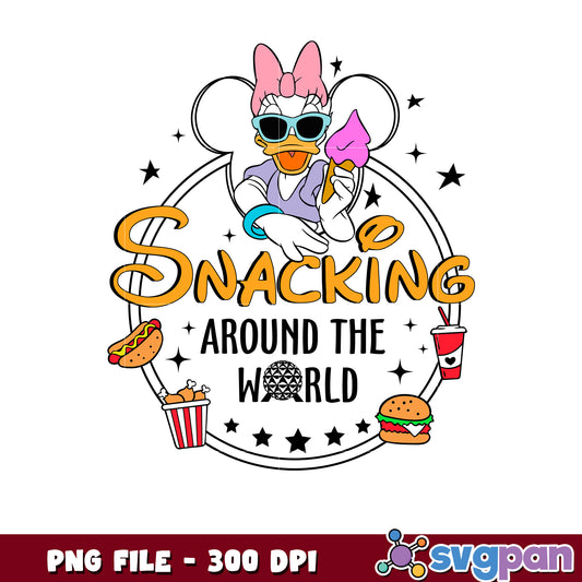 Daisy snacking around the world png, daisy food trip png, daisy eating tour png