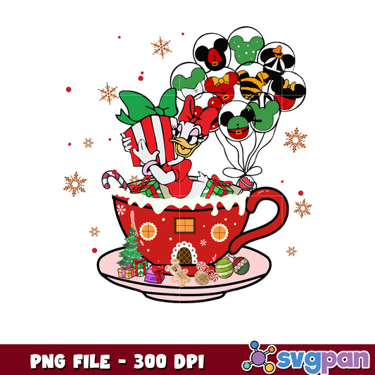 Daisy tea christmas png, happy christmas​ png, vacations png